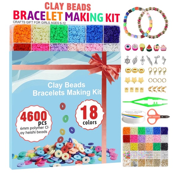 4600-Piece Clay Beads Bracelet Making Kit | 18 Colors | Letters, Charms, Fruit B - Picture 2 of 4
